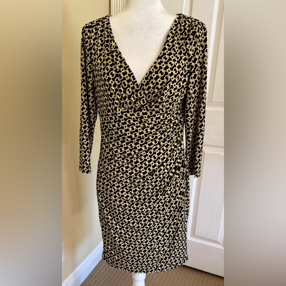 Lauren Ralph Lauren ruched dress in 10P, black, yellow, like new!